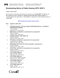 Broadcasting Notice of Public Hearing CRTC 2007-3