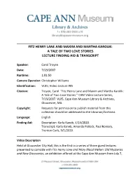 Fitz Henry Lane and Maxim and Martha Karolik: a Tale of Two Love Stories Lecture Finding Aid & Transcript