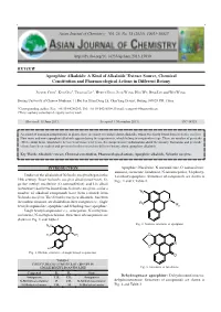 REVIEW Aporphine Alkaloids: a Kind of Alkaloids’ Extract Source, Chemical Constitution and Pharmacological Actions in Different Botany