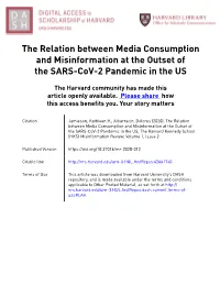 The Relation Between Media Consumption and Misinformation at the Outset of the SARS-Cov-2 Pandemic in the US