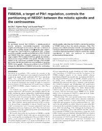 FAM29A, a Target of Plk1 Regulation, Controls the Partitioning of NEDD1 Between the Mitotic Spindle and the Centrosomes