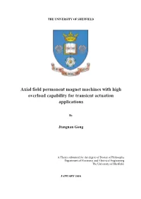 Axial Field Permanent Magnet Machines with High Overload Capability for Transient Actuation Applications