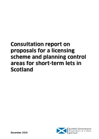 Consultation Report on Proposals for a Licensing Scheme and Planning Control Areas for Short-Term Lets in Scotland