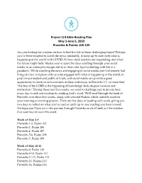 Project 119 Bible Reading Plan May 3-June 6, 2020 Proverbs & Psalms