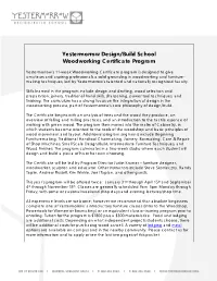 Yestermorrow Design/Build School Woodworking Certificate Program