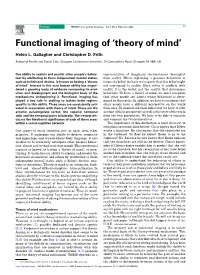 Functional Imaging of 'Theory of Mind'