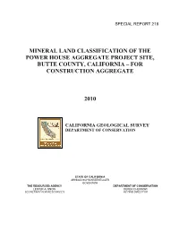 Mineral Land Classification of the Powerhouse Aggregate Project Site
