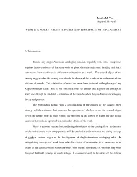 Part 1, the User and the Objects of the Catalog