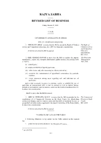 Rajya Sabha —— Revised List of Business