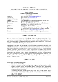 Structural Equation Modeling and Causal Analysis Syllabus