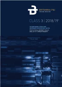 Britannia Class 3 P&I Rules 2018/19 Policy Year and List Of