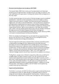 Division of Particle Physics and Astrophysics 2017-‐2020 The