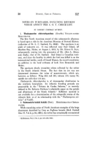 Notes on Tubinares, Including Records Which Affect the A
