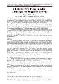Whistle Blowing Policy in India – Challenges and Suggested Reforms