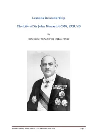 Lessons in Leadership the Life of Sir John Monash GCMG, KCB, VD