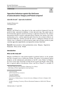 Opposition Behaviour Against the Third Wave of Autocratisation: Hungary and Poland Compared