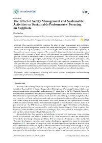 The Effect of Safety Management and Sustainable Activities on Sustainable Performance: Focusing on Suppliers