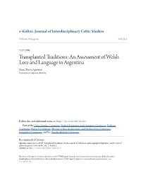 An Assessment of Welsh Lore and Language in Argentina Maria Teresa Agozzino University of California, Berkeley