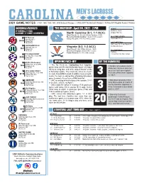 Men's Lacrosse North Carolina Combined Team Statistics All Games (As of Apr 07, 2021)
