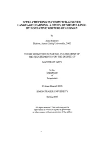 Spell Checking in Computer-Assisted Language Learning: a Study of Misspellings by Nonnative Writers of German