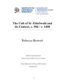 The Cult of St Æthelwold and Its Context, C. 984 - C