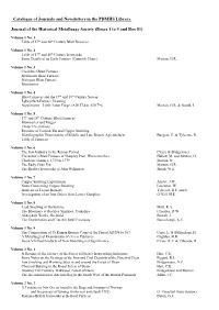 Catalogue of Journals and Newsletter in the PDMHS Library