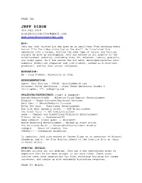 JEFF DIXON 310.562.3319 Scaryhorrorwriter@Gmail.Com