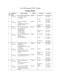 List of Recognised Post-Graduate Teachers & Research Guide