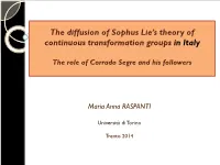 The Diffusion of Sophus Lie's Theory of Continuous Transformation Groups In