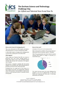 The Durham Science and Technology Challenge Day for Gifted and Talented Year 8 and Year 9S