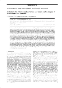 Mucoadhesiveness and Texture Profile Analysis of Doxycycline in Situ Hydrogels
