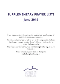 SUPPLEMENTARY PRAYER LISTS June 2019