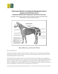 Performance Nutrition: Providing the Management Tools to Support the Performance Horse Helping You Make the Best Management and Nutrition Decisions