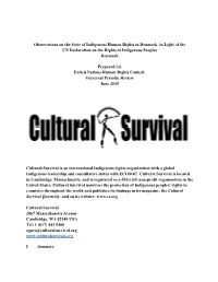 Observations on the State of Indigenous Human Rights in Denmark in Light of the UN Declaration on the Rights of Indigenous Peoples Denmark