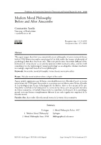 Modern Moral Philosophy Before and After Anscombe