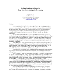Online Seminar As Creative Learning Methodology in E-Training