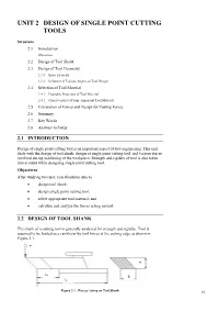 Unit 2 Design of Single Point Cutting Tools
