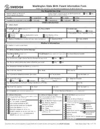 Washington State Birth Filing Form