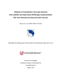 Analysis of Tropospheric Trace Gas Amounts from Satellite and Ship-Based DOAS-Type Measurements