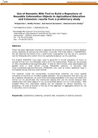 Use of Semantic Wiki Tool to Build a Repository of Reusable Information Objects in Agricultural Education and Extension: Results from a Preliminary Study