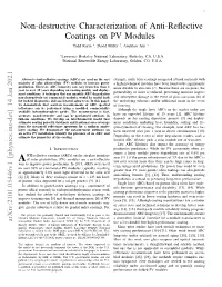 Non-Destructive Characterization of Anti-Reflective Coatings on PV Modules