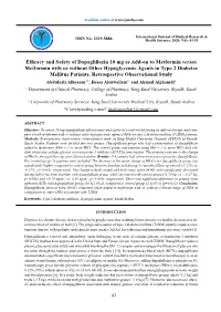 Efficacy and Safety of Dapagliflozin 10 Mg As Add-On to Metformin Versus