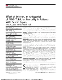 Effect of Eritoran, an Antagonist of MD2-TLR4, on Mortality in Patients with Severe Sepsis the ACCESS Randomized Trial