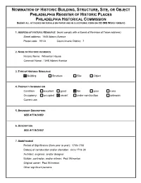 Nomination of Historic Building, Structure, Site, Or