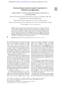 Recent Advances in Karst Research: from Theory to ﬁeldwork and Applications