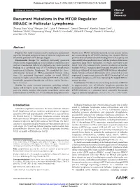 Recurrent Mutations in the MTOR Regulator RRAGC in Follicular Lymphoma Zhang Xiao Ying1, Meiyan Jin2, Luke F