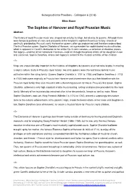 The Sophies of Hanover and Royal Prussian Music Abstract