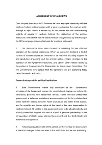 AGREEMENT at ST ANDREWS Over the Past Three Days in St Andrews