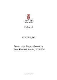 Guide to Sound Recordings Collected by Peter Austin, 1975-1976
