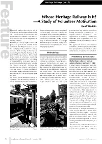 Whose Heritage Railway Is It? —A Study of Volunteer Motivation Geoff Goddin